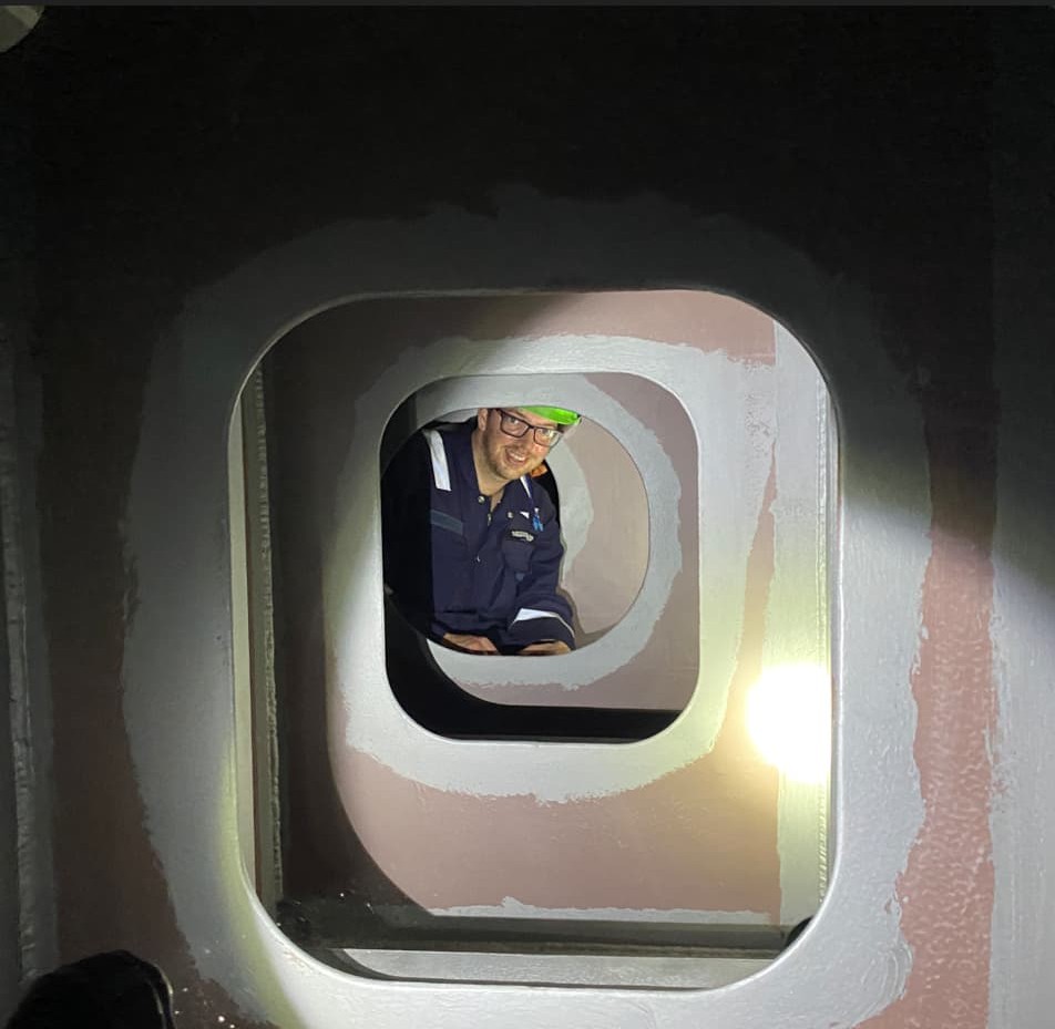 Tom assisting with paint inspection on Scillonian IV