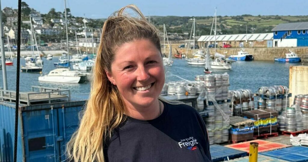 Jessie, Chief Mate Gry Maritha, smiling at Penzance Quay