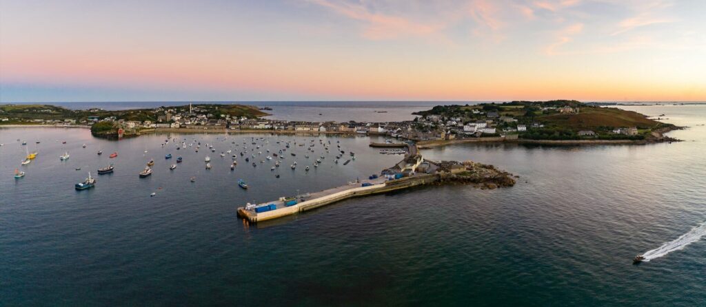 Evening view of St Mary's from a drone