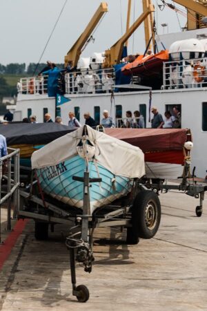 Pilot gigs ready to transport on St Mary's quay