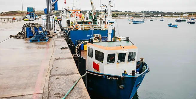 Gry Maritha and Lyonesse Lady alongside St Mary's Quay, Isles of Scilly