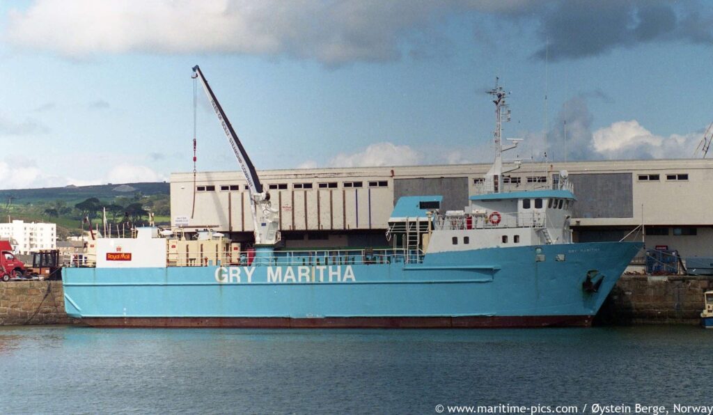 Gry Maritha freight vessel moored in Penzance in September 1994