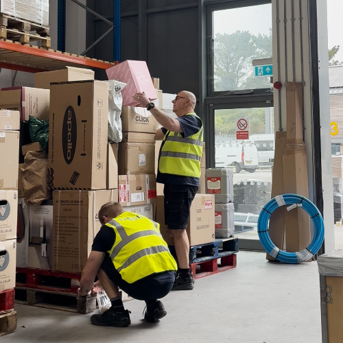 Hayle team organising freight in the hub