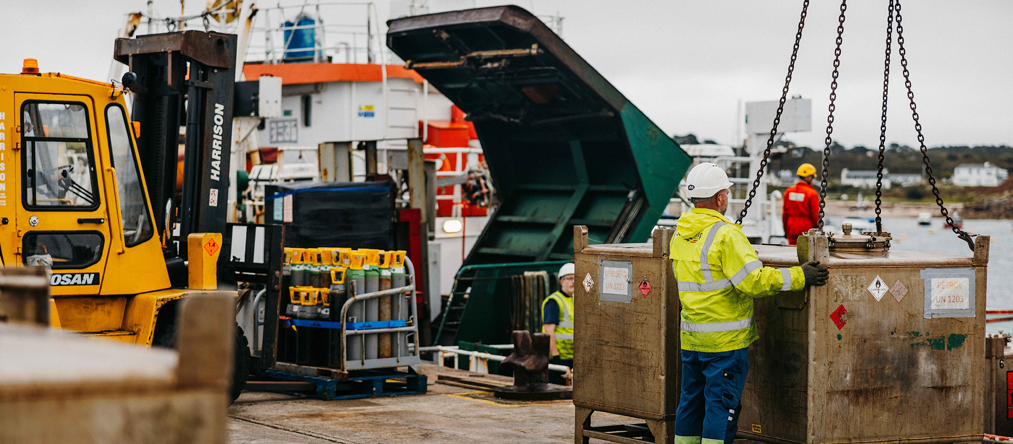 Loading the Gry Maritha at St Mary's Quay, Isles of Scilly
