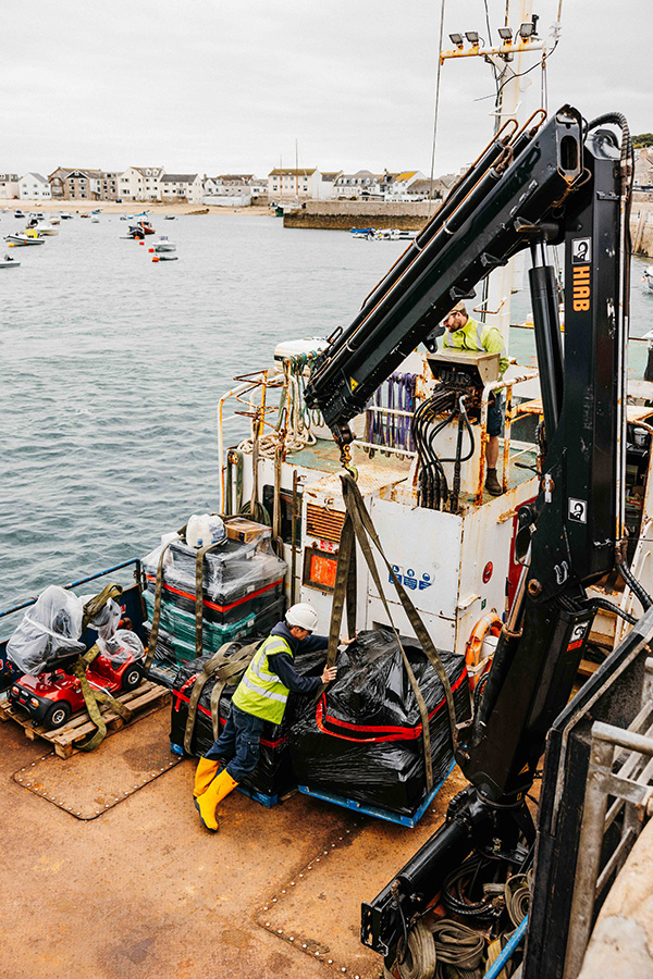 Loading freight on Lyonesse Lady from St Mary's Quay, Isles of Scilly