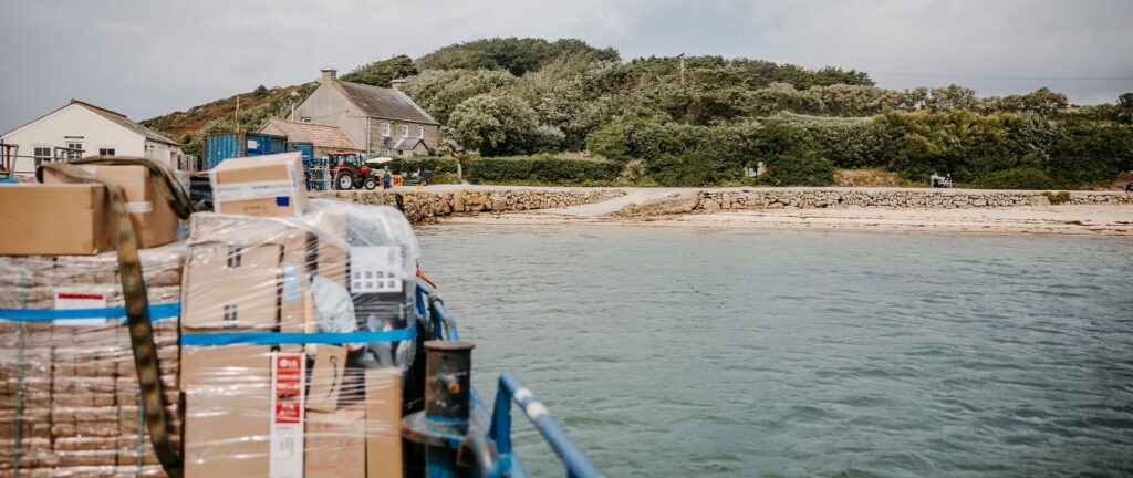 Lyonesse Lady departing from Tresco after delivering freight