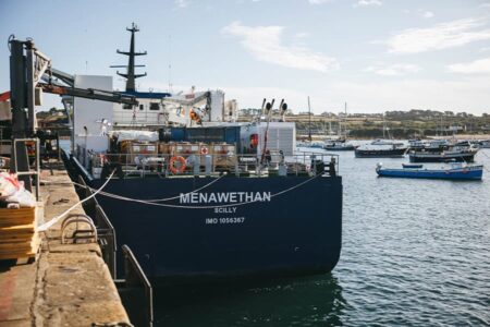 Menawethan being loaded with freight on St Mary's Quay