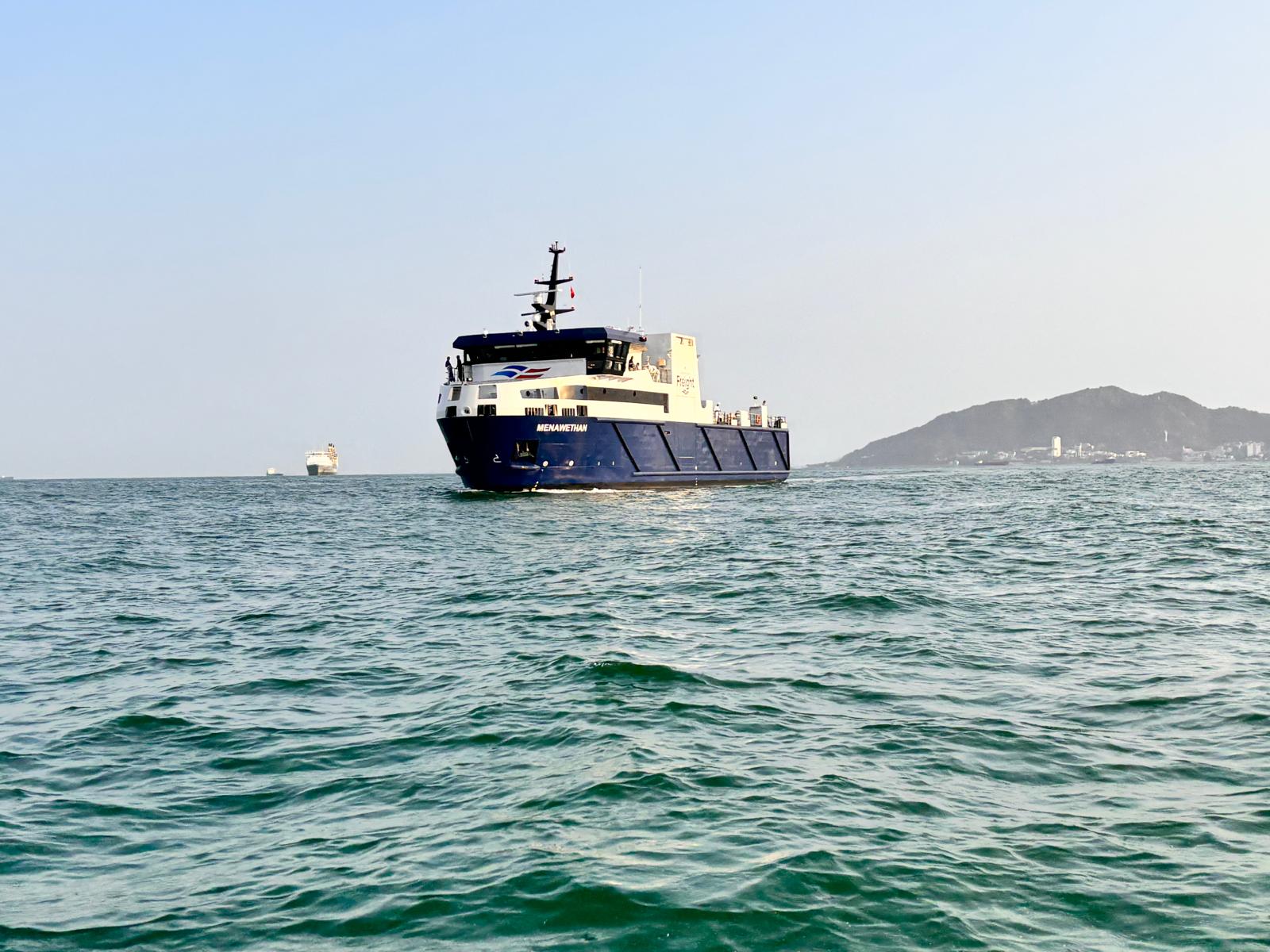 Menawethan freight vessel on sea trials