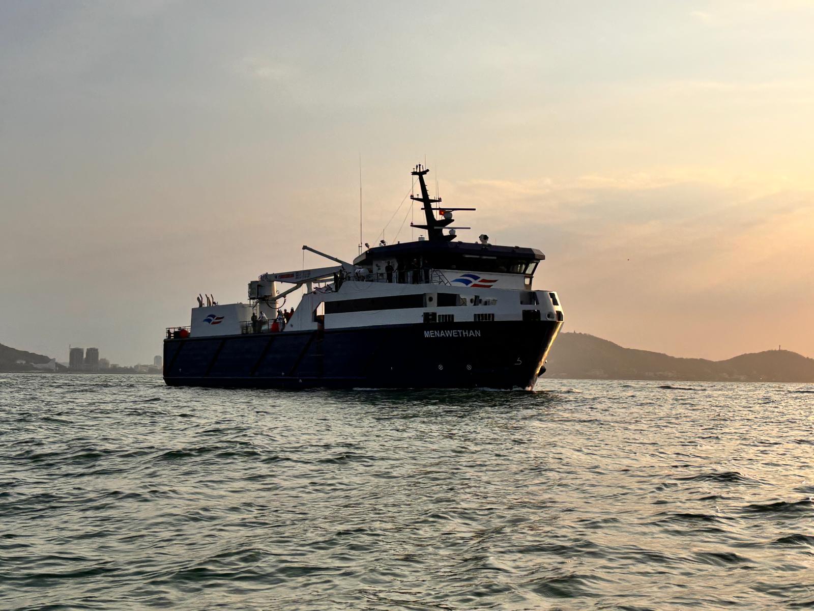 Menawethan freight vessel on sea trials