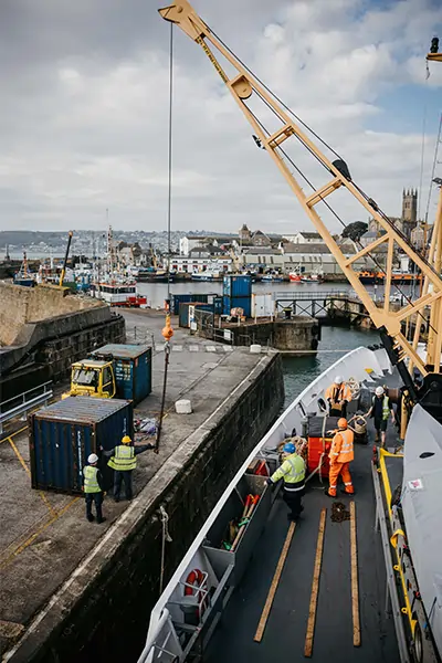 Freight being loaded from Lighthouse Pier onto Scillonian III - Penzance