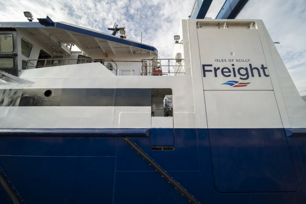 Side view of the new freight ship - Menawethan