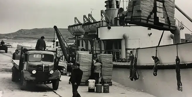 Unloading freight on Scillonian II - St Mary's Quay, Isles of Scilly